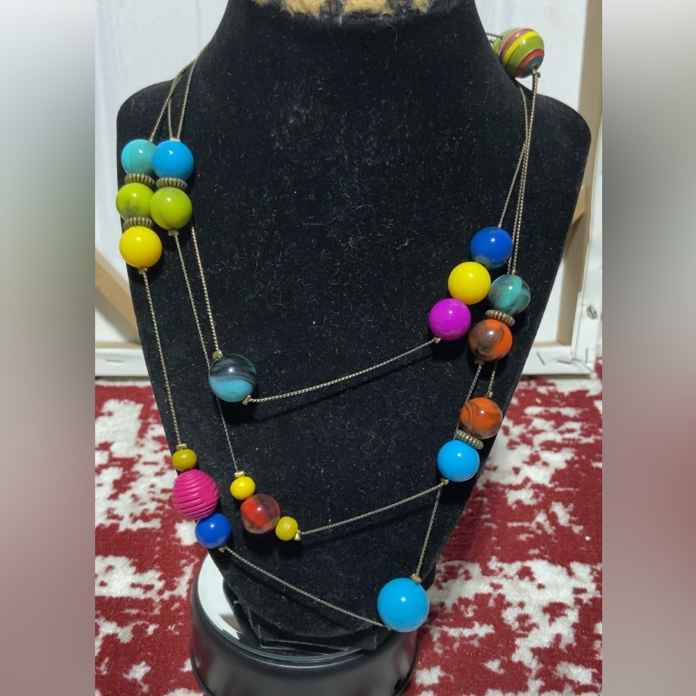 Vibrant Multicolor Beads on a Bronze Tone Chain